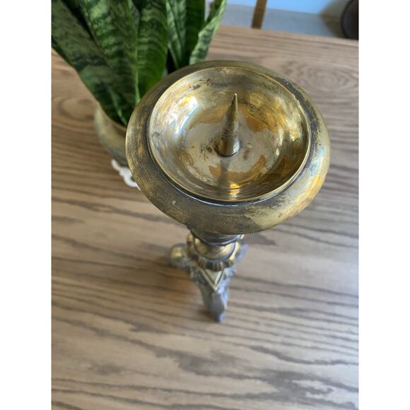 Vintage Castilian Imports Cast Brass Lion Head Candle Holder Heavy Ornate - Picture 4 of 6